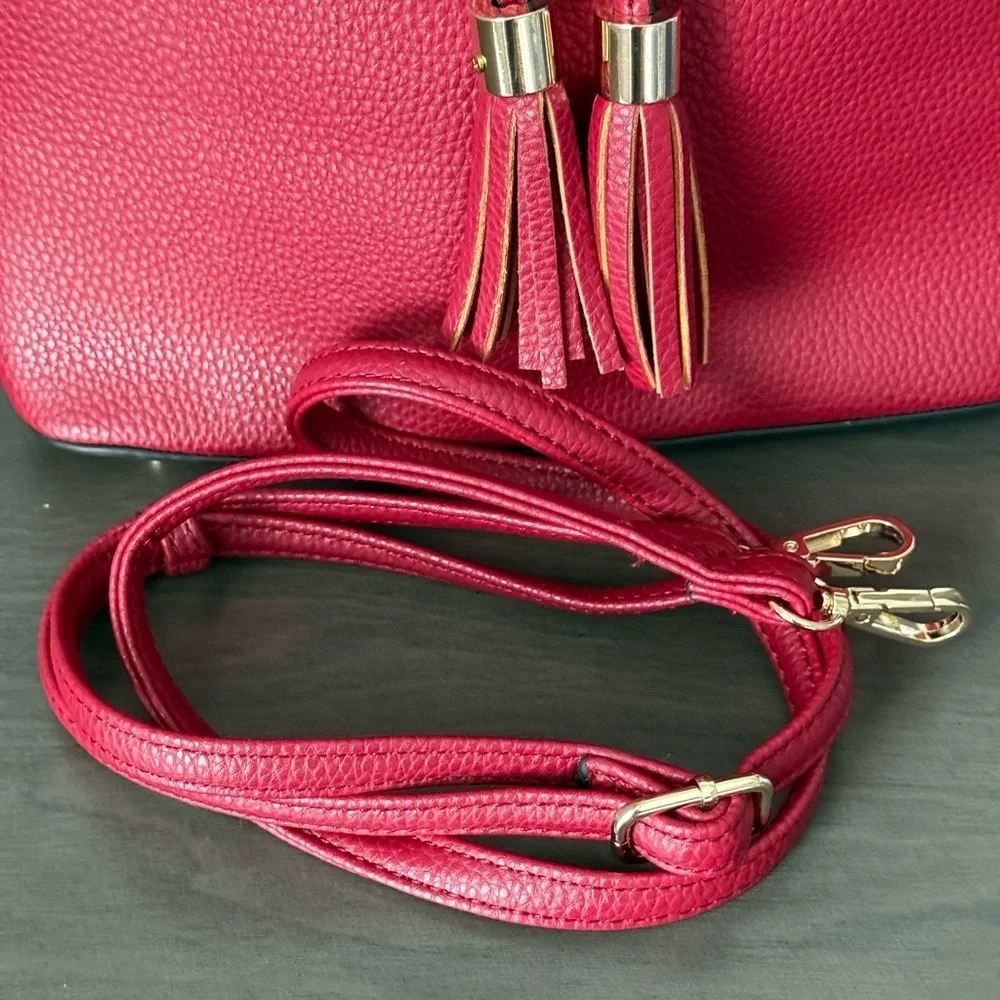 Fashionable Bow Tassel Zipper Crossbody Purse Adjustable Strap – Wine 8